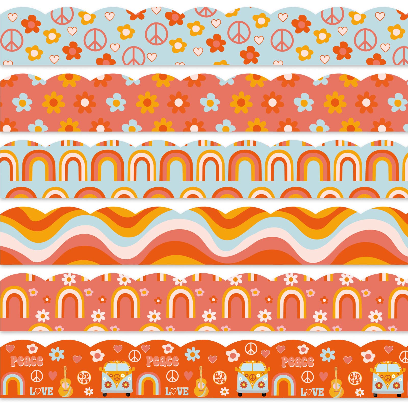 Whaline 69Ft Retro Groovy Bulletin Board Borders Boho Rainbow Daisy Decoration Borders Pink Blue Hippie Trim Border Boho Bulleti