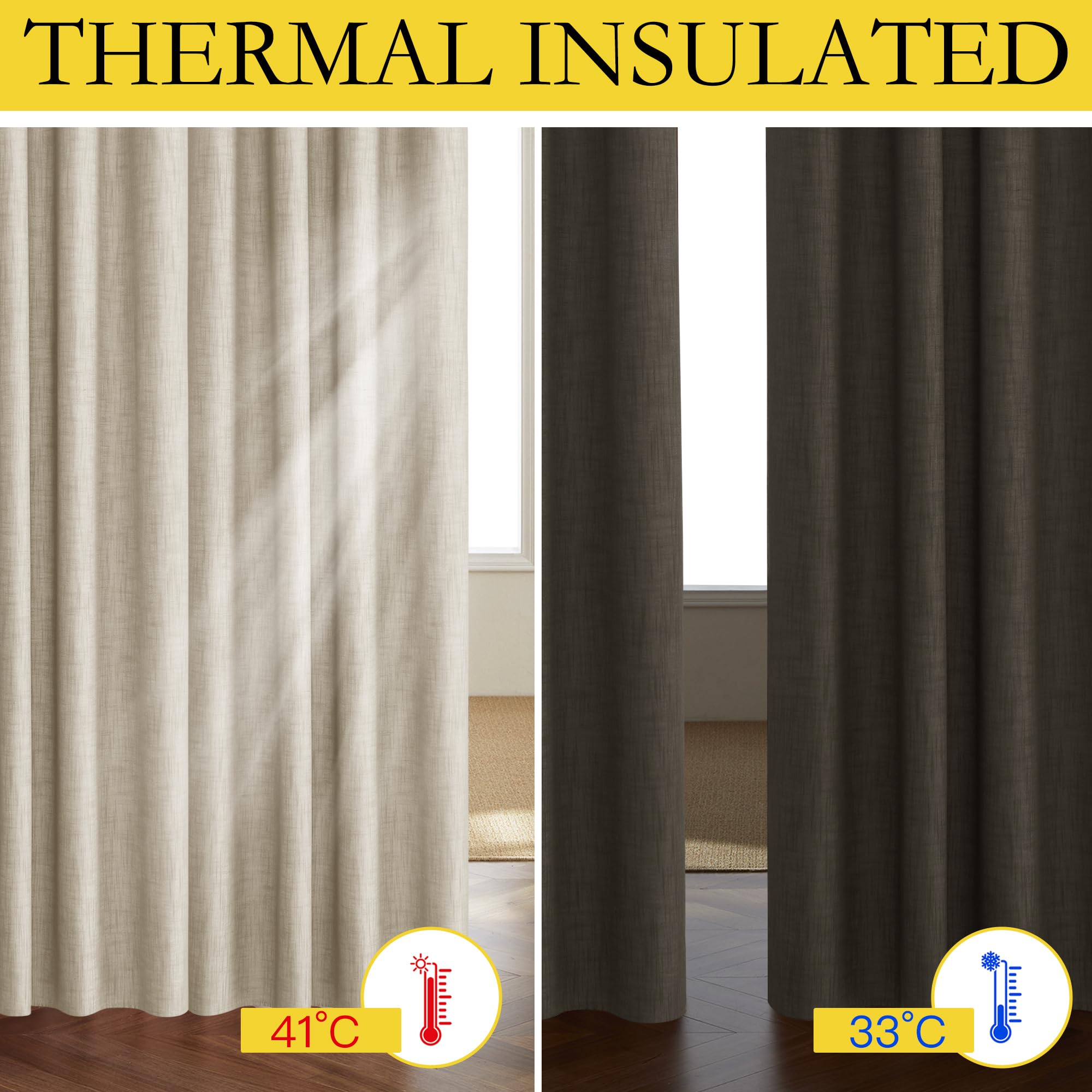 Nicetown Taupe 100% Blackout Linen Curtains 120 Inch Long Burg, Farmhouse Thick Completely Blackout Window Treatment Panels Thermal Insulated Drapes For Living Room (1 Pair, 52' Width Each Panel)