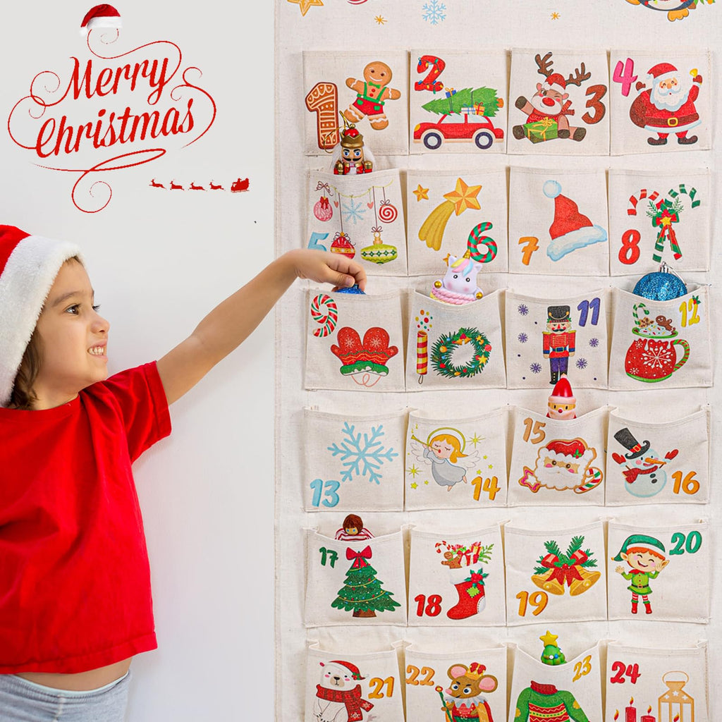 Howaf Fabric Christmas Advent Calendar (Countdown To Christmas), 24 Days Mystery Christmas Countdown Calendar With 24 Pockets Fo