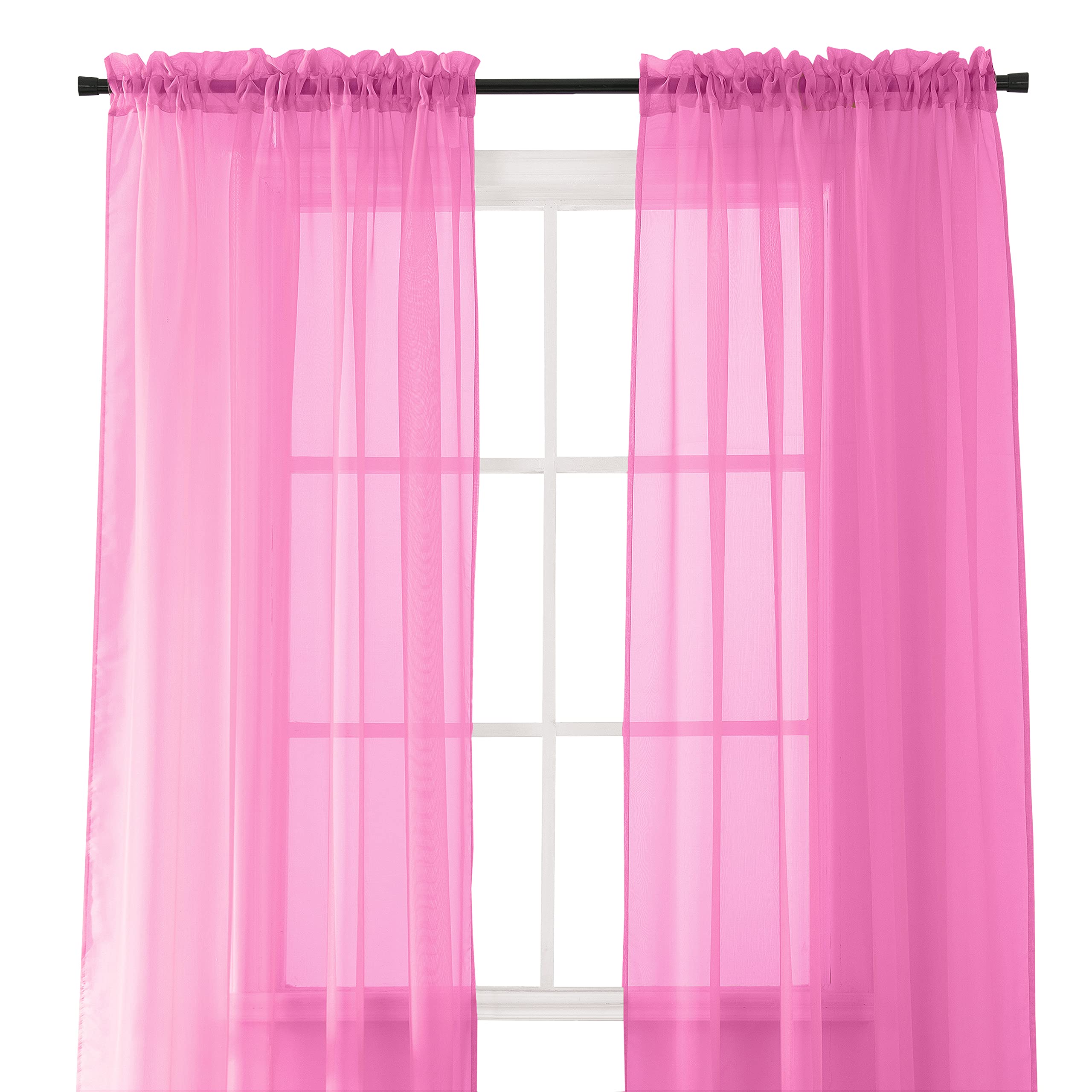 Elegant Comfort 2-Piece Sheer Panel with 2inch Rod Pocket - Window Curtains 40-inch Width X 84-inch Length, Hot Pink