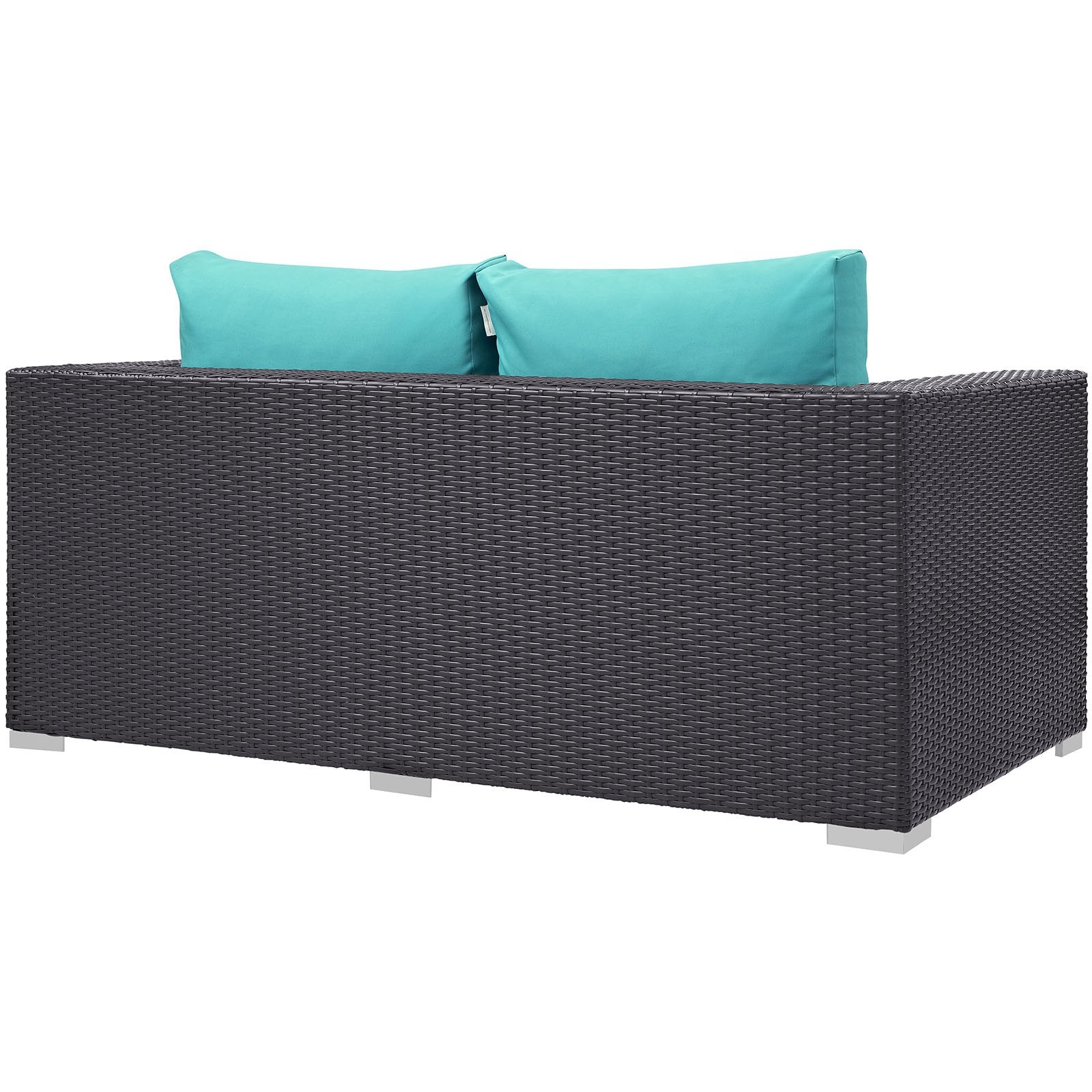 Modway Convene Wicker Rattan Outdoor Patio Loveseat in Espresso Turquoise