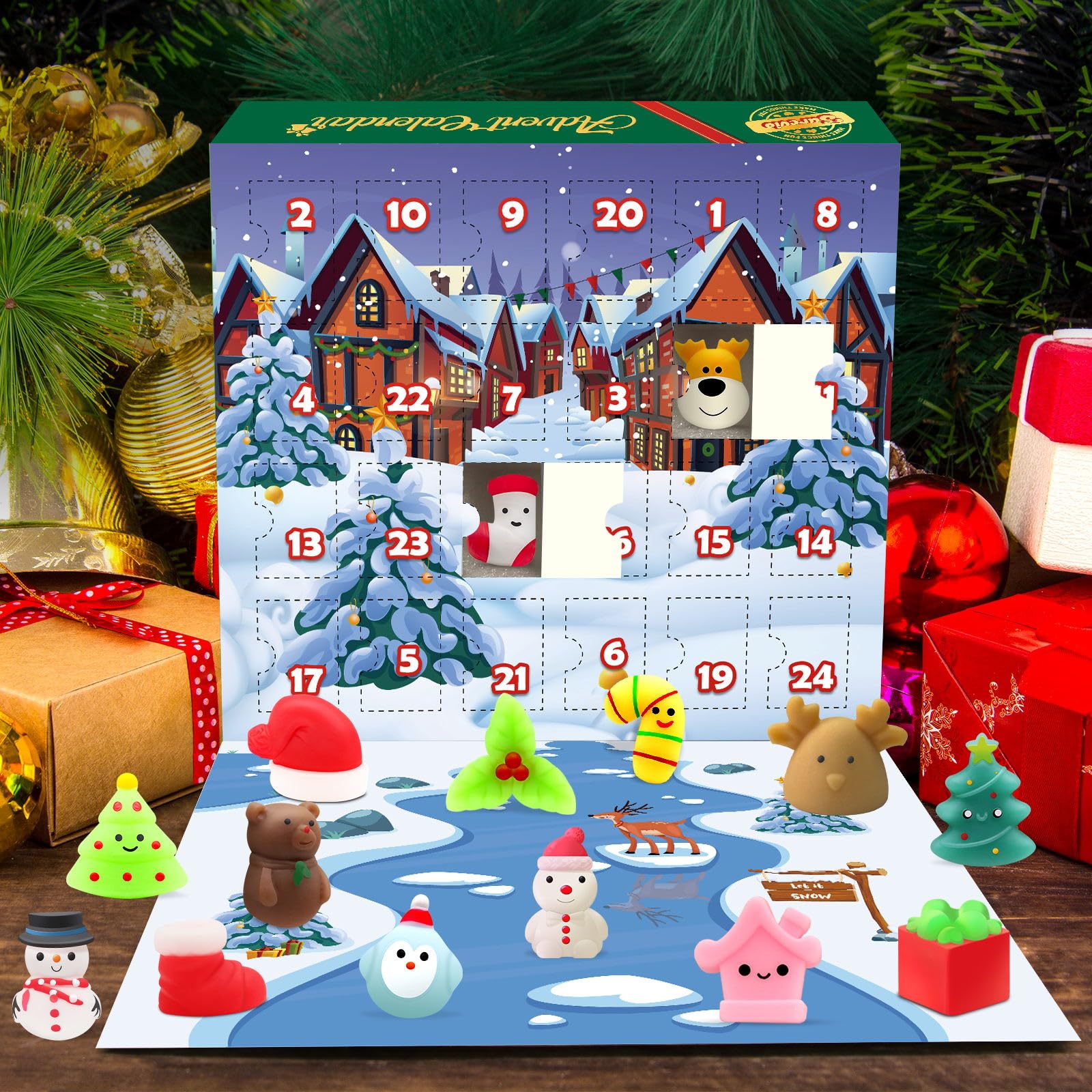 Surcvio Christmas Advent Calendar 2023 With 24 Mochi Squishy Assorted Toys, 24 Days Countdown Calendar For Kids, Xmas Stocking S