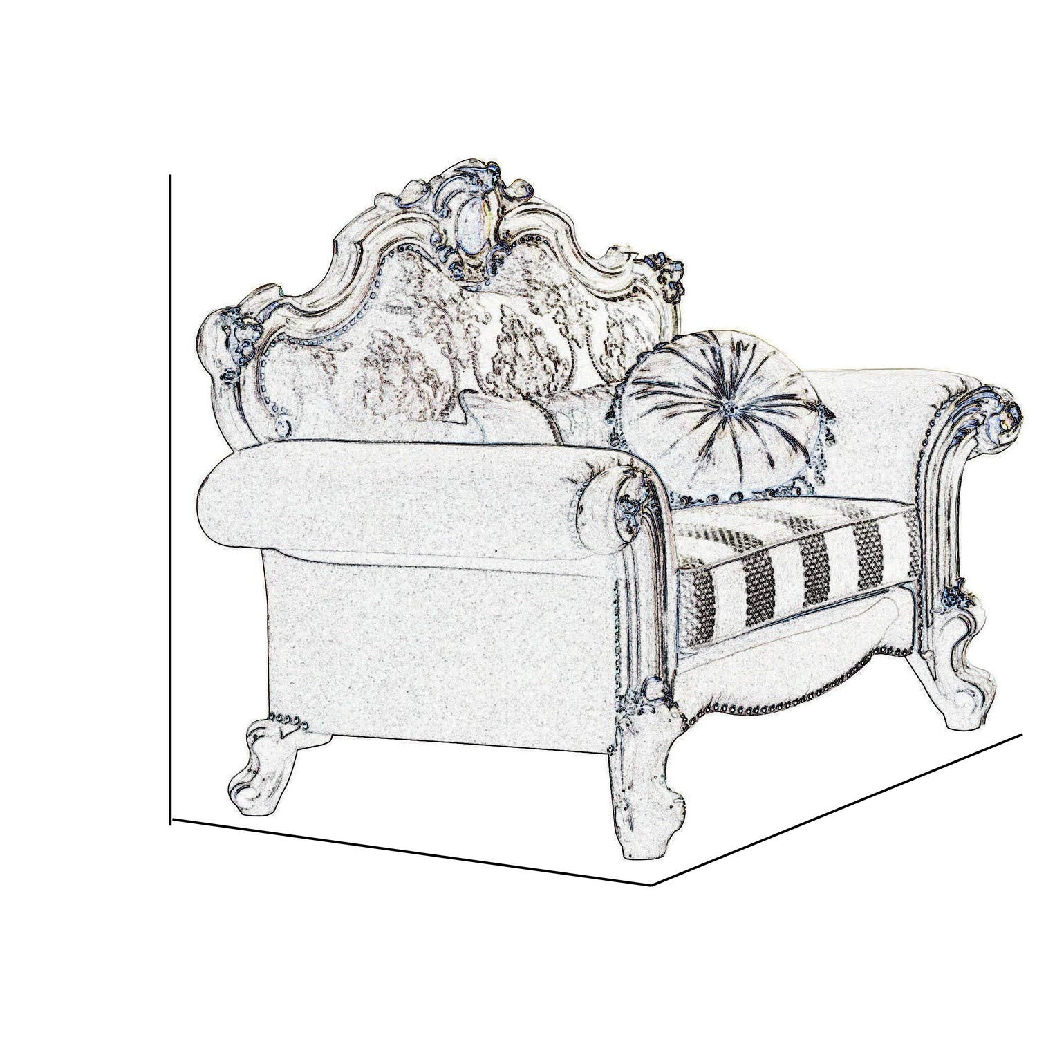 Benjara Wood And Fabric Traditional Style Sofa Chair With Toss Pillows, White And Cream