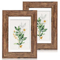 Hongkee 5x7 Picture Frame Set of 2, Made of Real Glass and Rustic Brown Wooden Frame - Display Pictures 4x6 with Mat or 5x7 With
