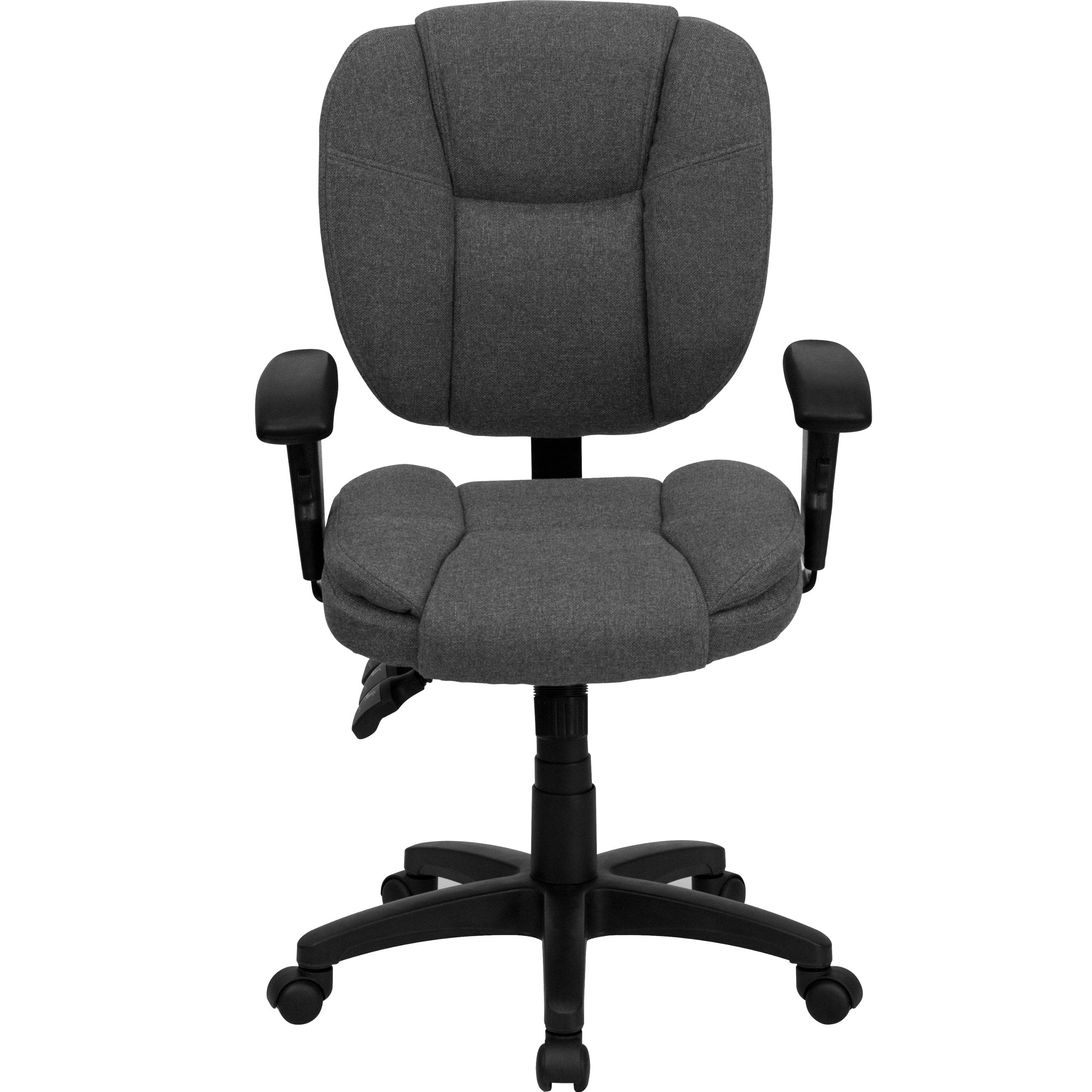 Flash Furniture Caroline Mid-Back Gray Fabric Multifunction Swivel Ergonomic Task Office Chair with Pillow Top Cushioning and Arms