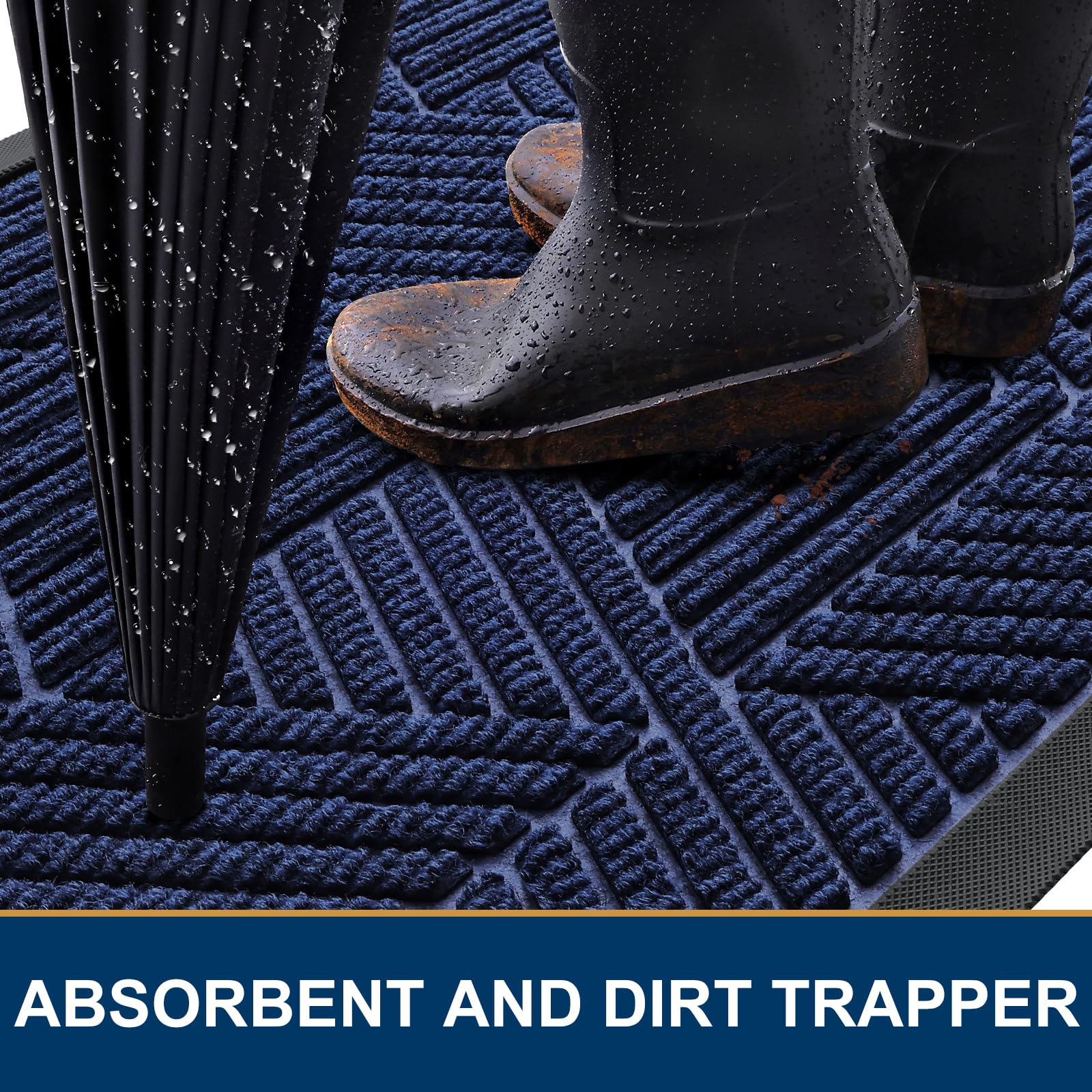 Smiry Front Door Mat Outside Entrance, Heavy Duty Sturdy Natural Rubber Doormat, Trap Dirt And Moisture, Easy Clean Low Profile Welcome Floor Mats For Indoor Outdoor Entry, 29.5X17 Inch, Navy Blue