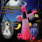 Hopoco 12 Ft Halloween Inflatables Outdoor Halloween Blow Up Yard Decorations Horror White Ghost With 3 Skull Heads Bleeding Eye