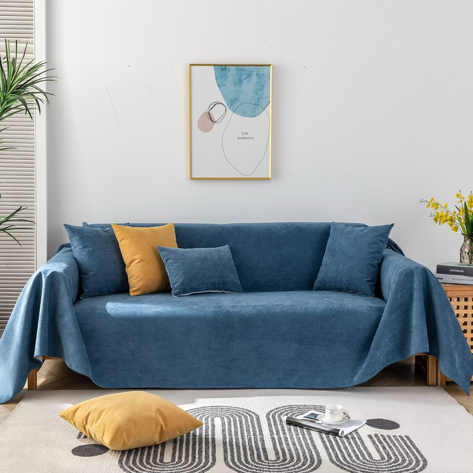 Vclife Waterproof Sofa Couch Cover Simple Dark Blue Sofa Slipcover Loveseat Cover Sectional Sofa Cover Couch Cover For 2 Cushion