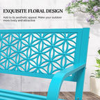 Vingli 50' Outdoor Bench Metal With Floral Back, Garden Bench Front Porch Bench For Yard Patio Entryway Park, 800Lb Capacity - Blue