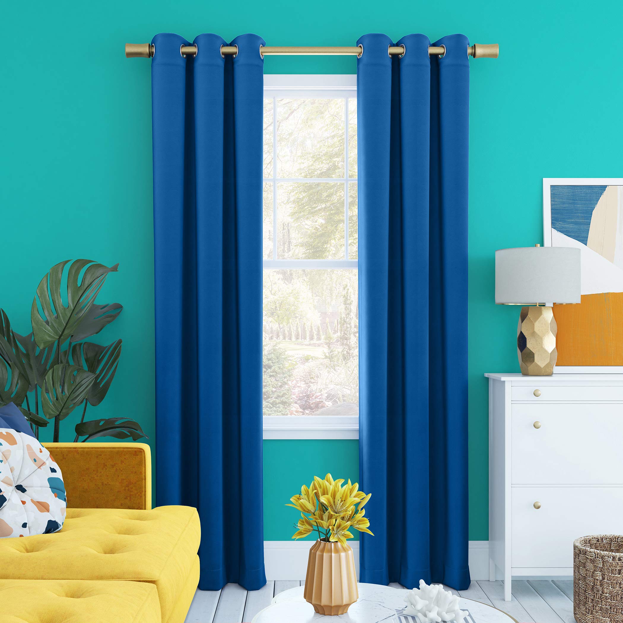 Sun Zero Halton Bright Vibes Total Blackout Grommet Curtain Panel, 40 x 84, Classic Blue
