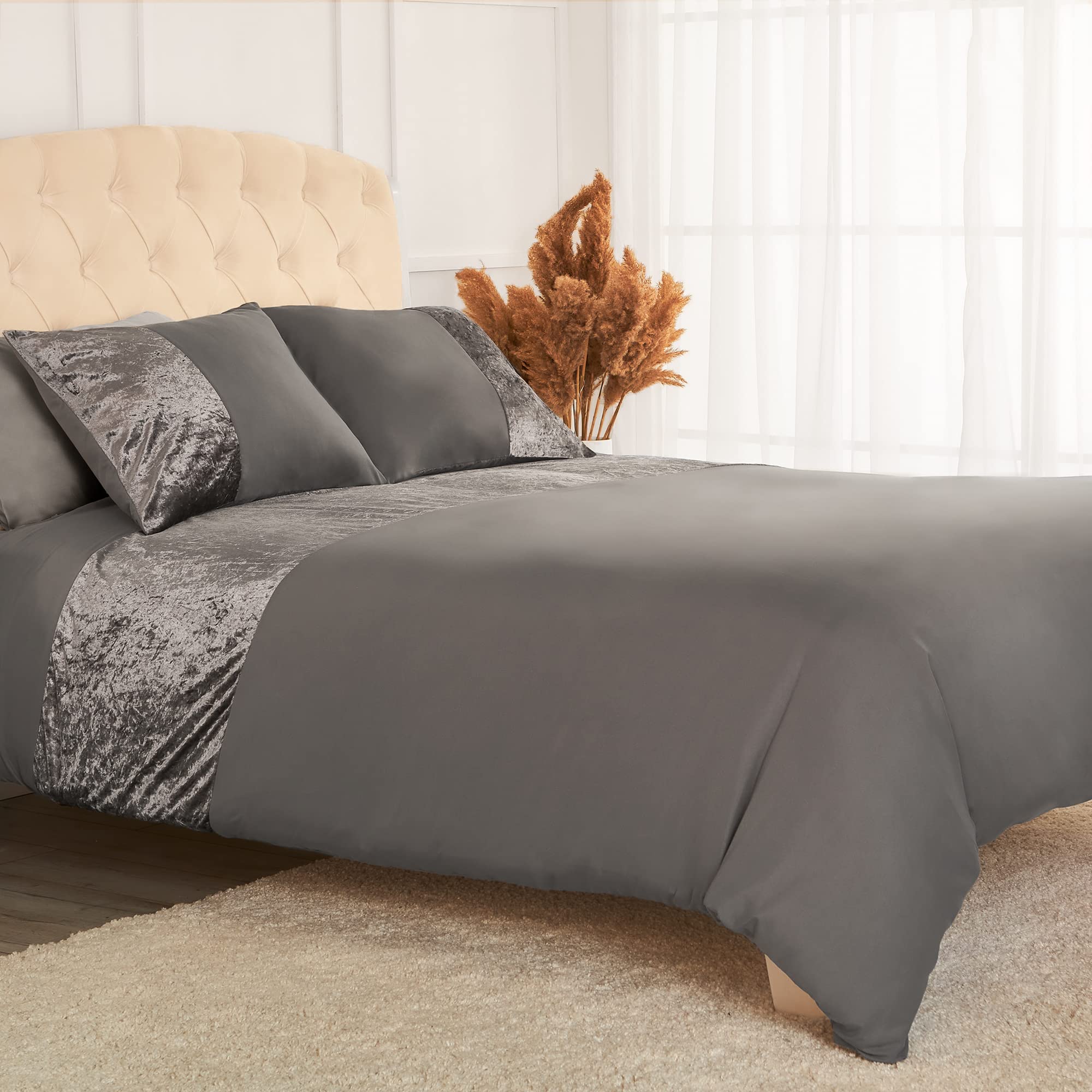 Mellanni Velvet Stripe Queen Duvet Cover Set - Wrinkle, Fade, Stain Resistant - Twin White Comforter Cover Set - 8 Ties & Hidden