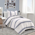 Lush Decor Farmhouse Stripe Reversible Cotton Comforter Set , 2 Piece Set, Twin Xl, Navy - Twin Bedding Set - Dorm Decor - Strip