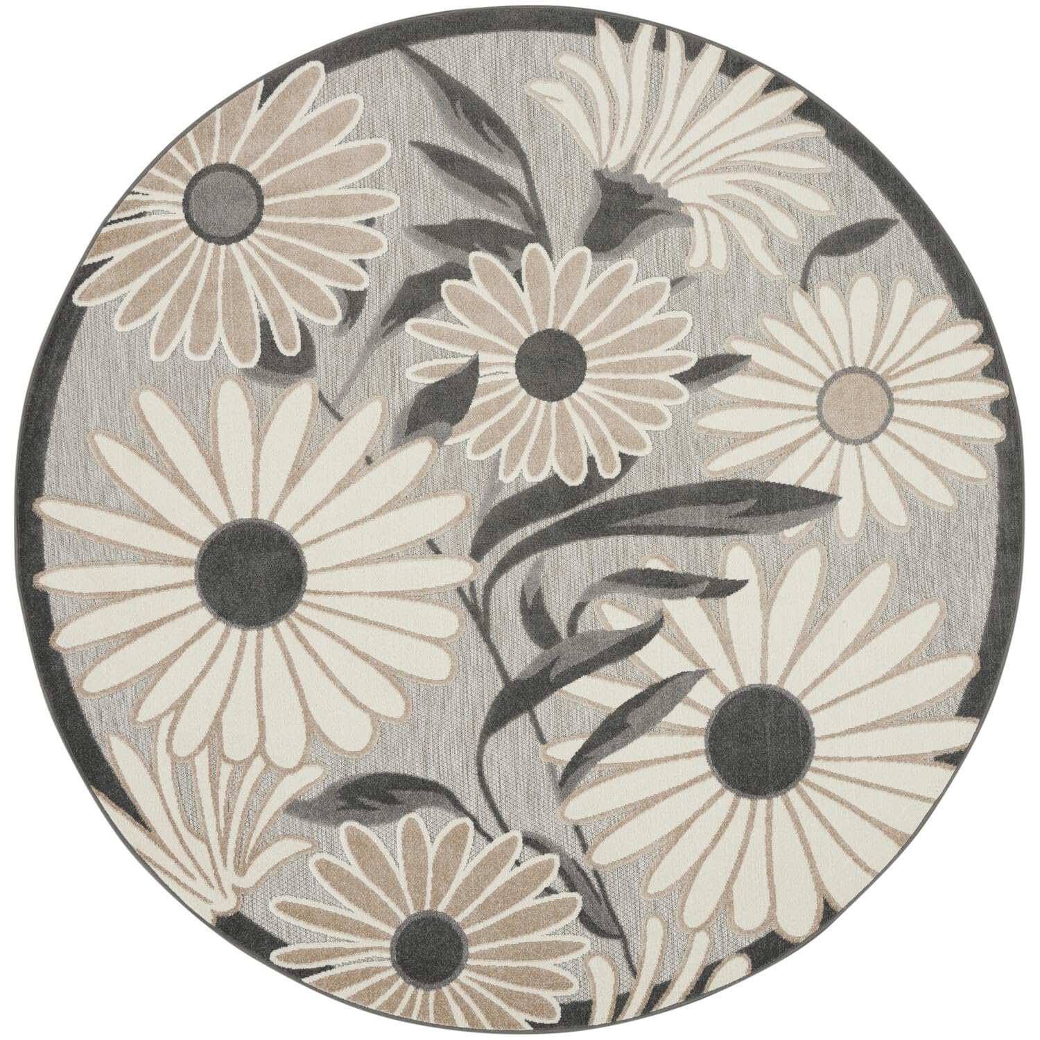 Nourison Aloha Indoor/Outdoor Beige 710    X Round Area Rug, Easy Cleaning, Non Shedding, Bed Room, Living Room, Dining Room, Ba