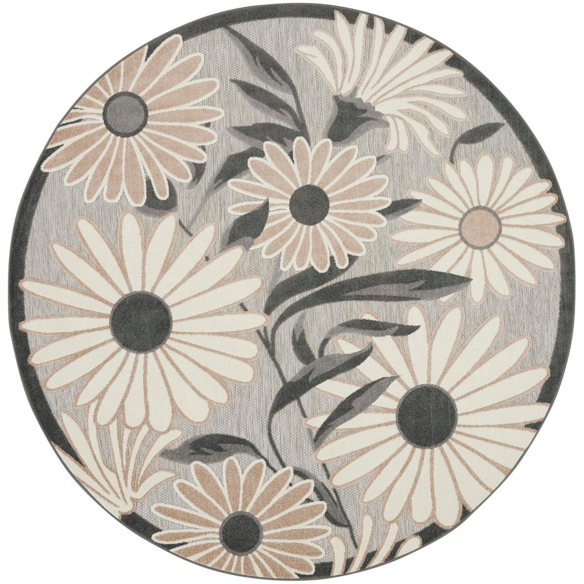 Nourison Aloha Outdoor Beige 5'3' X Round Area Rug, Easy Cleaning, Non Shedding, Bed Room, Living Room, Dining Room, Deck, Back