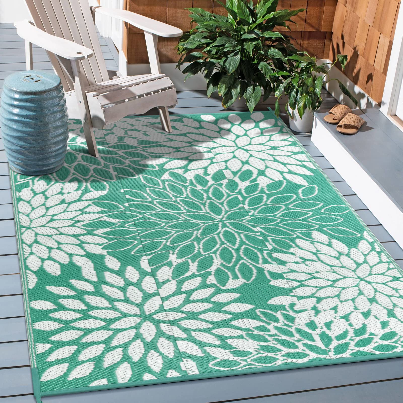 Anidaroel Outdoor Rugs 8X10Ft For Patios Clearance Waterproof, Reversible Tropical Plastic Straw Camping Mat Outside Rug, Large
