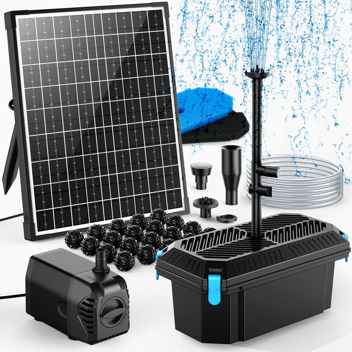 Poposoap Solar Pond Filter With Fountain Pump, 20W Solar Powered Water Pump And Pond Filters For Outdoor Ponds Fish Tank Garden