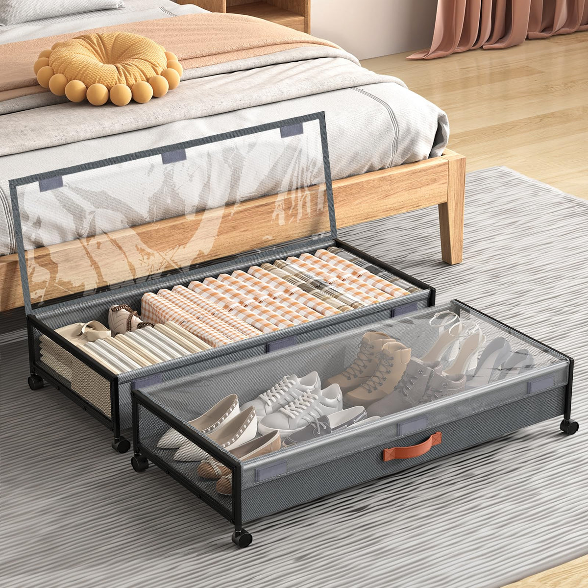 Under Bed Storage Containers with Wheels Large Underbed Shoes Blankets Clothes Toy Storage Drawers for College Dorms Bedrooms Nu