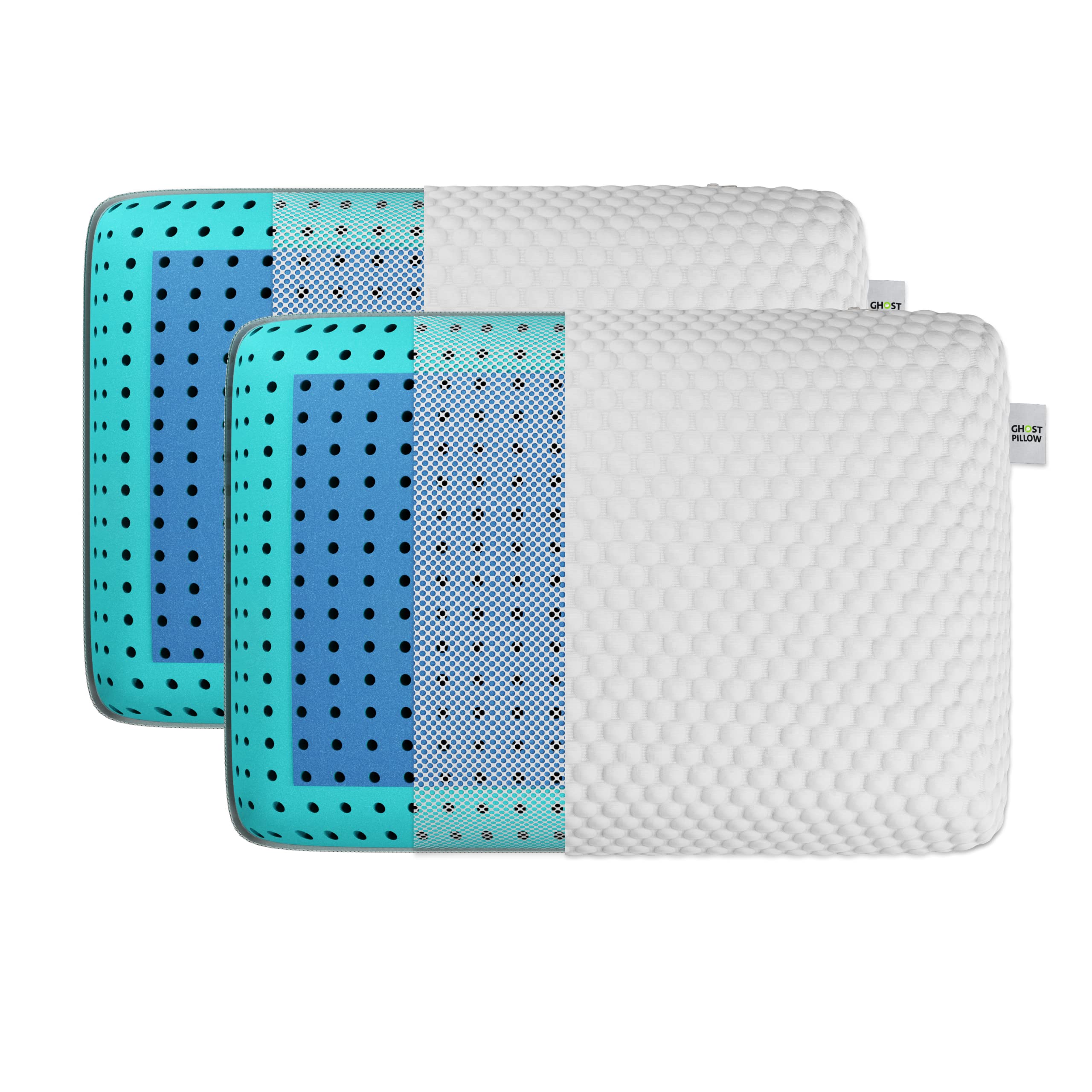 GhostBed Memory Foam Pillow - Memory Foam Pillow with Aerated Ergonomic Design - Patented Cooling Layer & Ghost Ice Cover - Medi