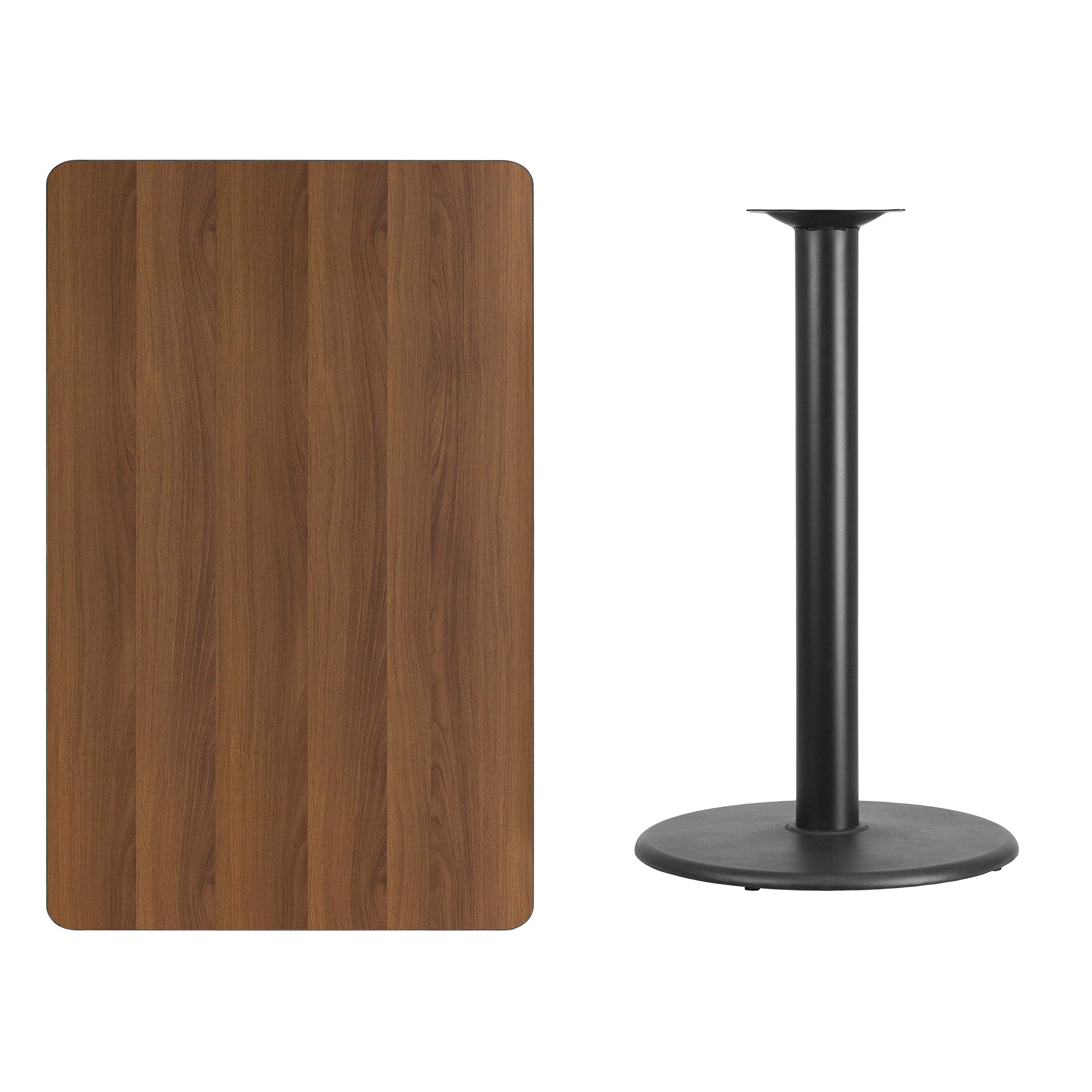 Flash Furniture 30'' x 48'' Rectangular Walnut Laminate Table Top with 24'' Round Bar Height Table Base