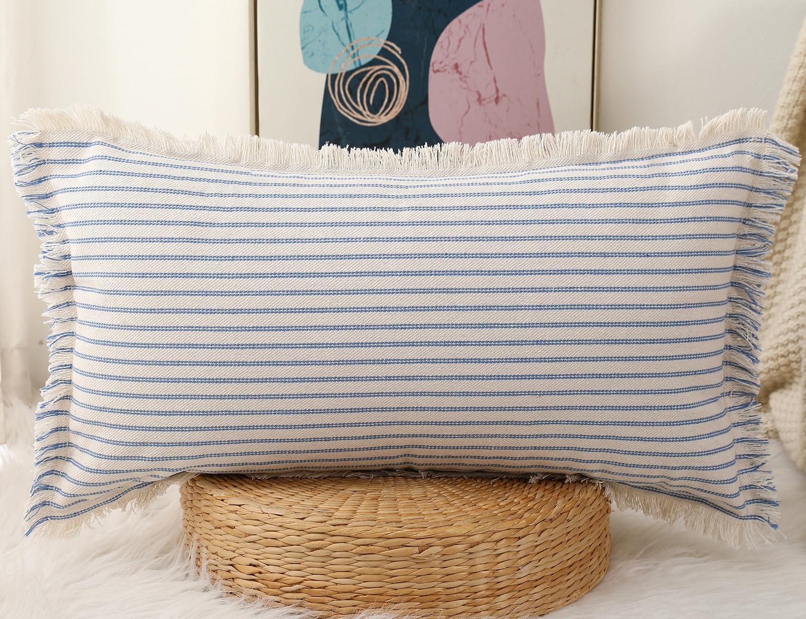 Panod Decorative Boho Long Lumbar Pillow Cover 12X26,Super Soft Cotton Modern Long Rectangle Pillow Cover Pillow Case For Bed So