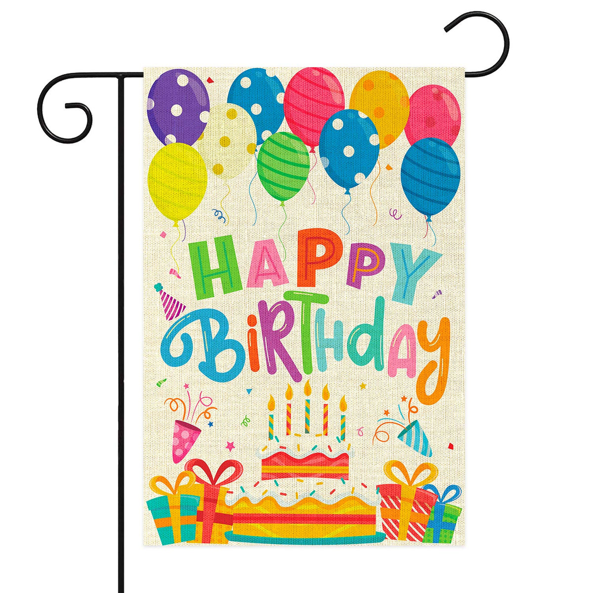 Watinc Happy Birthday Garden Flag Burlap Yard Signs Vertical Double Sided Readable Birthday Cake Banner House Flags Poster Party