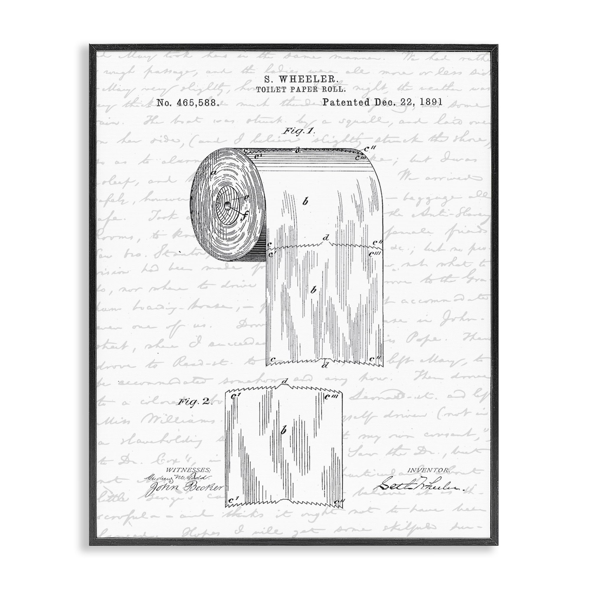 Stupell Industries Toilet Paper Roll Patent Black And White Bathroom Design Black Framed Art, 11 x 14, Multi-Color
