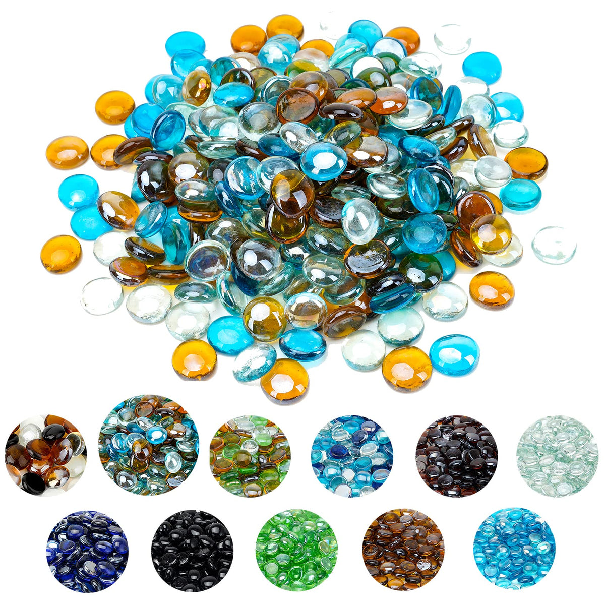 Skyflame 10-Pound Blended Fire Glass Beads For Fire Pit Fireplace Landscaping, 1/2-Inch High Luster Caribbean Blue, Crystal Ice,