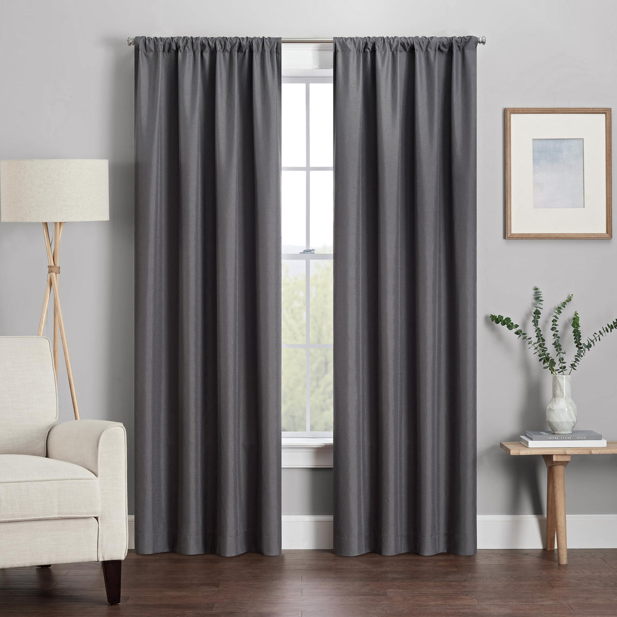 Eclipse Kendall Modern Blackout Thermal Rod Pocket Window Curtain For Bedroom Or Living Room (1 Panel), 42' X 84', Charcoal, 1