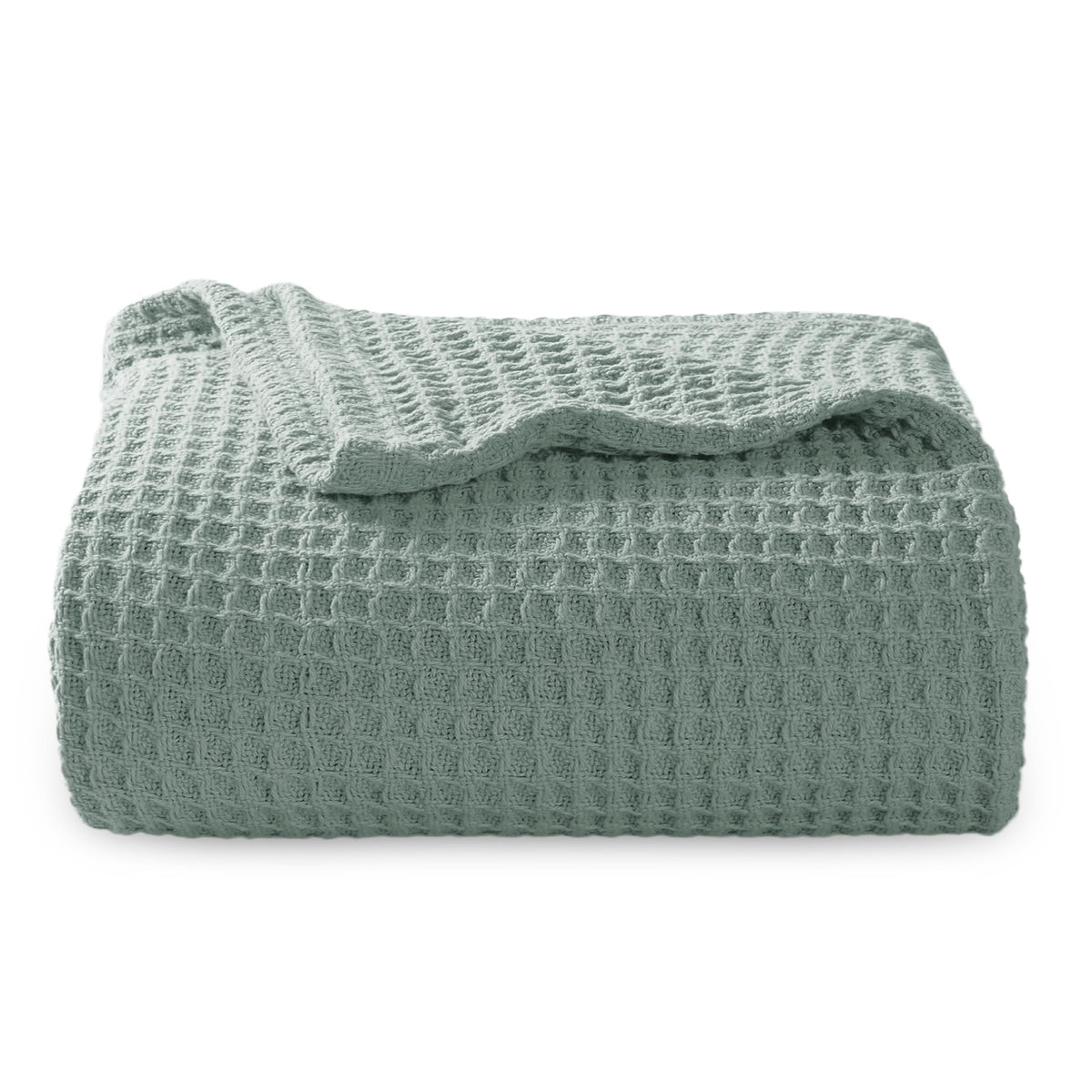 Bedsure 100% Cotton Large Throw Blanket For Couch - Waffle Weave Sage Green Throw Blanket For Bed, Lightweight And Soft Fall Thr