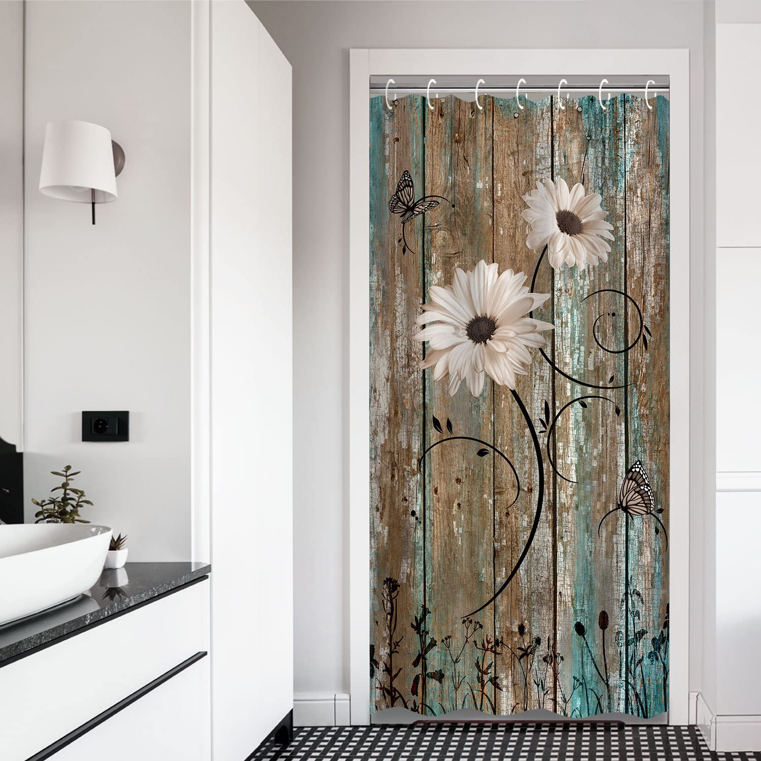RosieLily Stall Shower Curtain, Small Shower Curtain 36 x 72 Inches, Rustic Shower Curtain Set, Daisy Shower Curtai American Cou