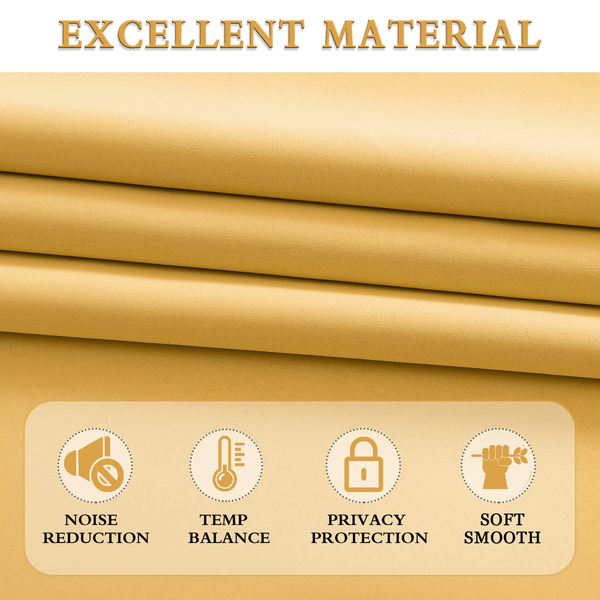 Donren 24 Inch Gold Yellow Small Window Curtains - Blackout Room Darkening Curtain Tiers With Rod Pocket,Set Of 2 Panels