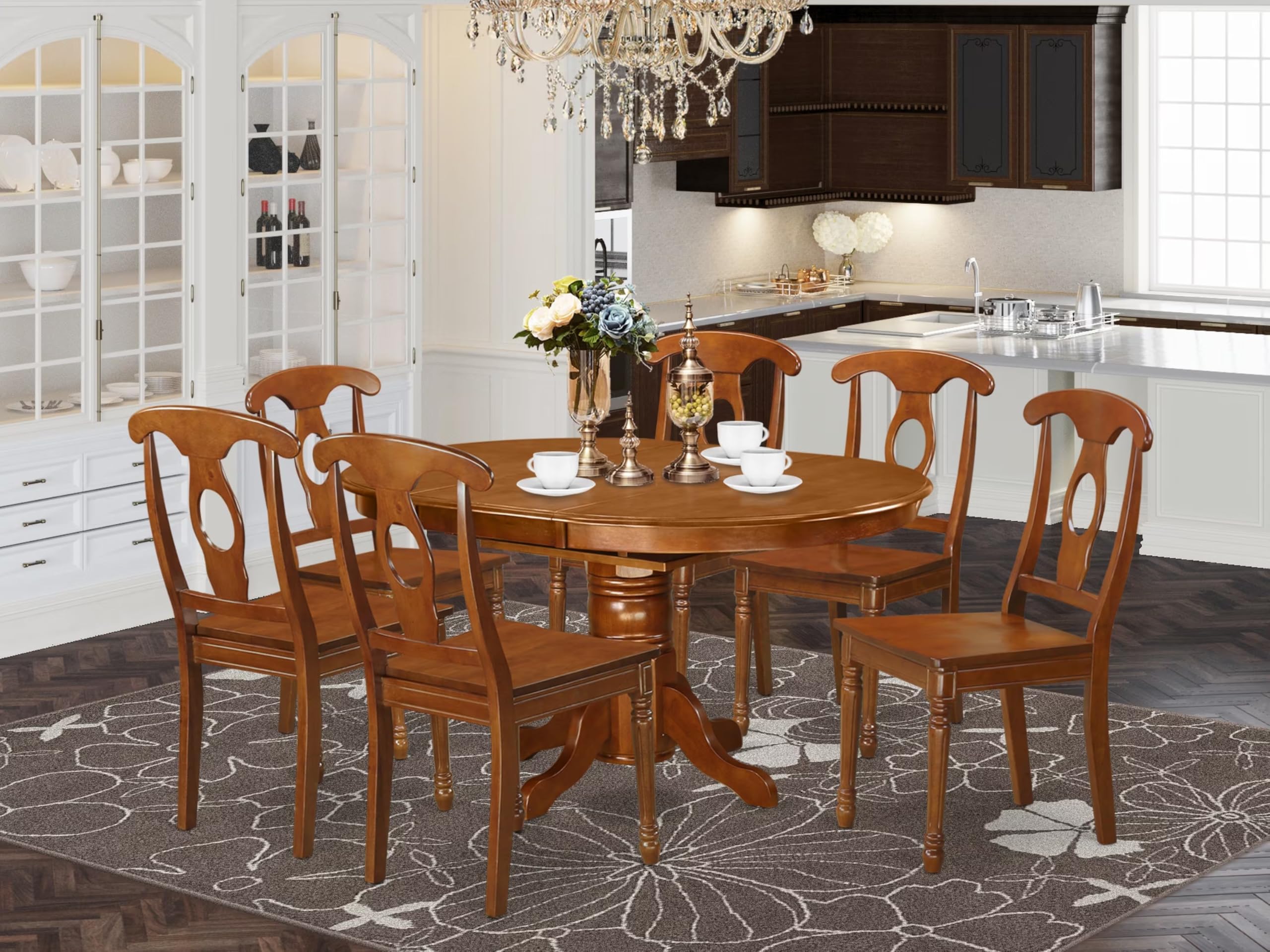 East West Furniture AVNA7-SBR-W 7 Piece Dining Table Set Consist of an Oval Wooden Table with Butterfly Leaf and 6 Dining Room Chairs, 42x60 Inch, Saddle Brown