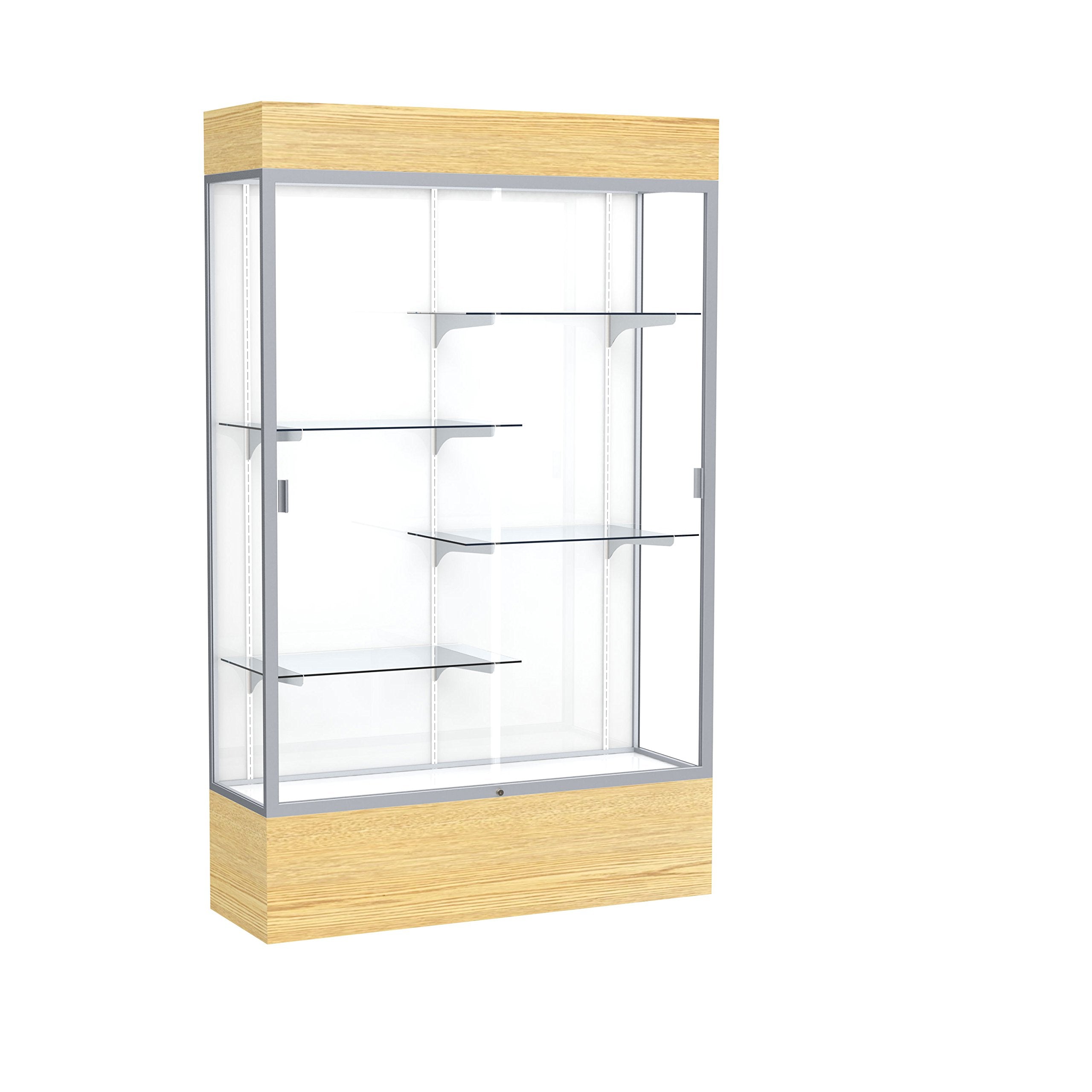Waddell Reliant Vinyl Floor Display case, 48&quot;x80&quot;x16&quot;, Light Oak/Satin Natural