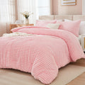 Andency Pink Comforter Set Queen, 3 Pieces Fleece Comforter Set for Queen Size Bed, Soft Warm Fluffy Fuzzy Luxury Plush Bedding 