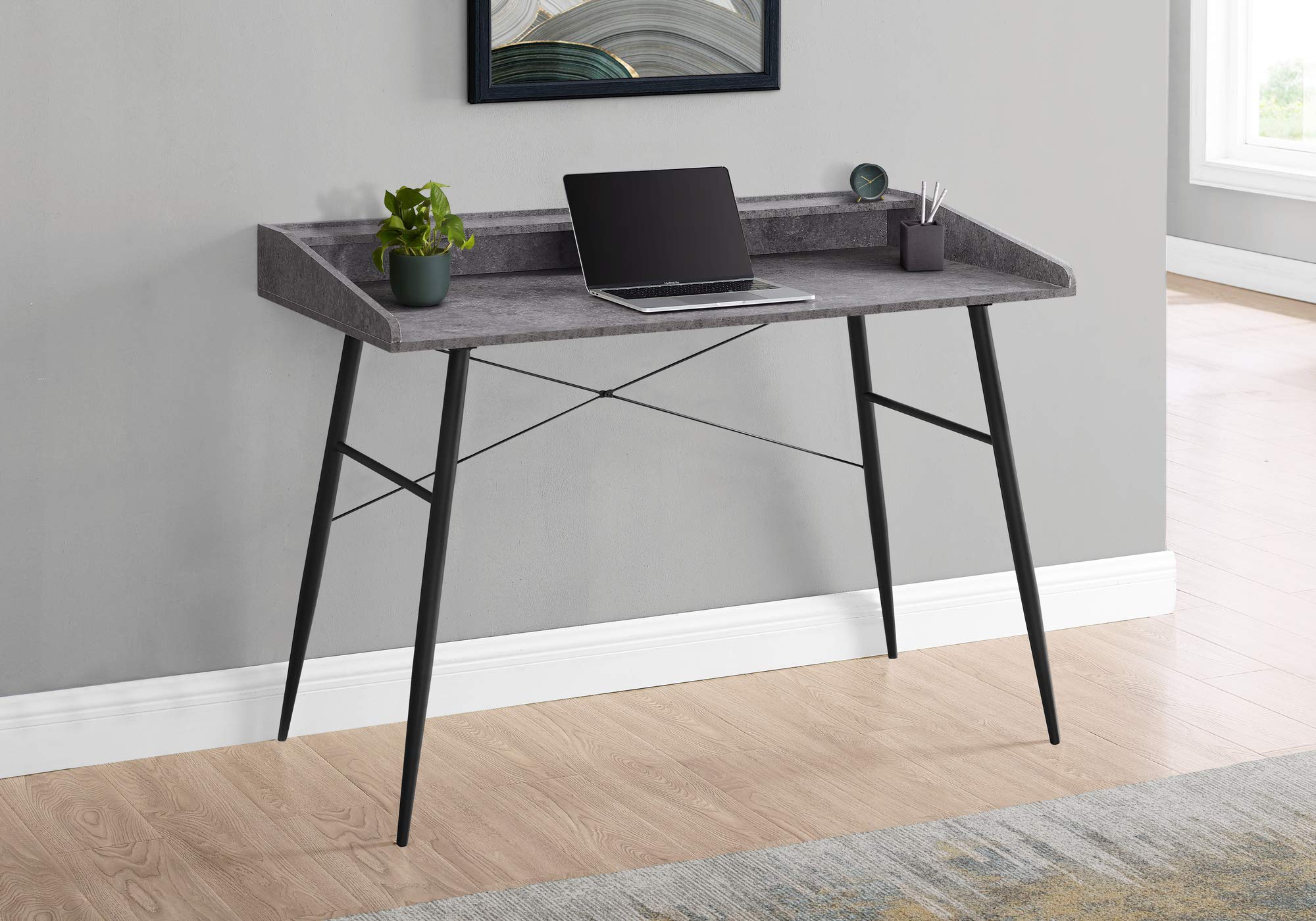 Monarch Specialties I 7540 Computer Desk, Home Office, Laptop, Storage Shelves, 48&quot; L, Work, Metal, Laminate, Grey, Black, Contemporary, Modern