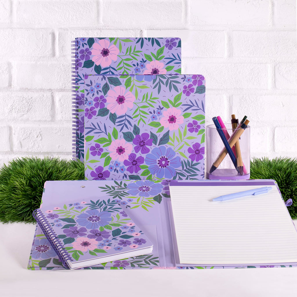 Steel Mill & Co Cute Large Spiral Notebook College Ruled, 11' X 9.5' With Durable Hardcover And 160 Lined Pages, Lilac Floral