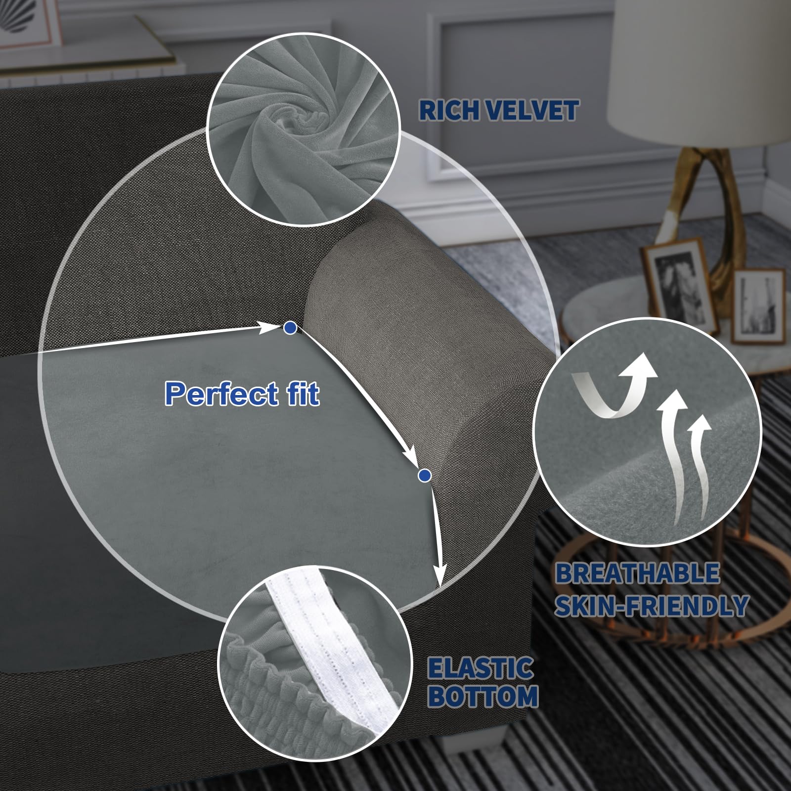 Maxijin Velvet Stretch Cushion Covers Fitted Couch Cushion Slipcovers Sofa Seat Cushion Covers For Individual Cushions With Elas