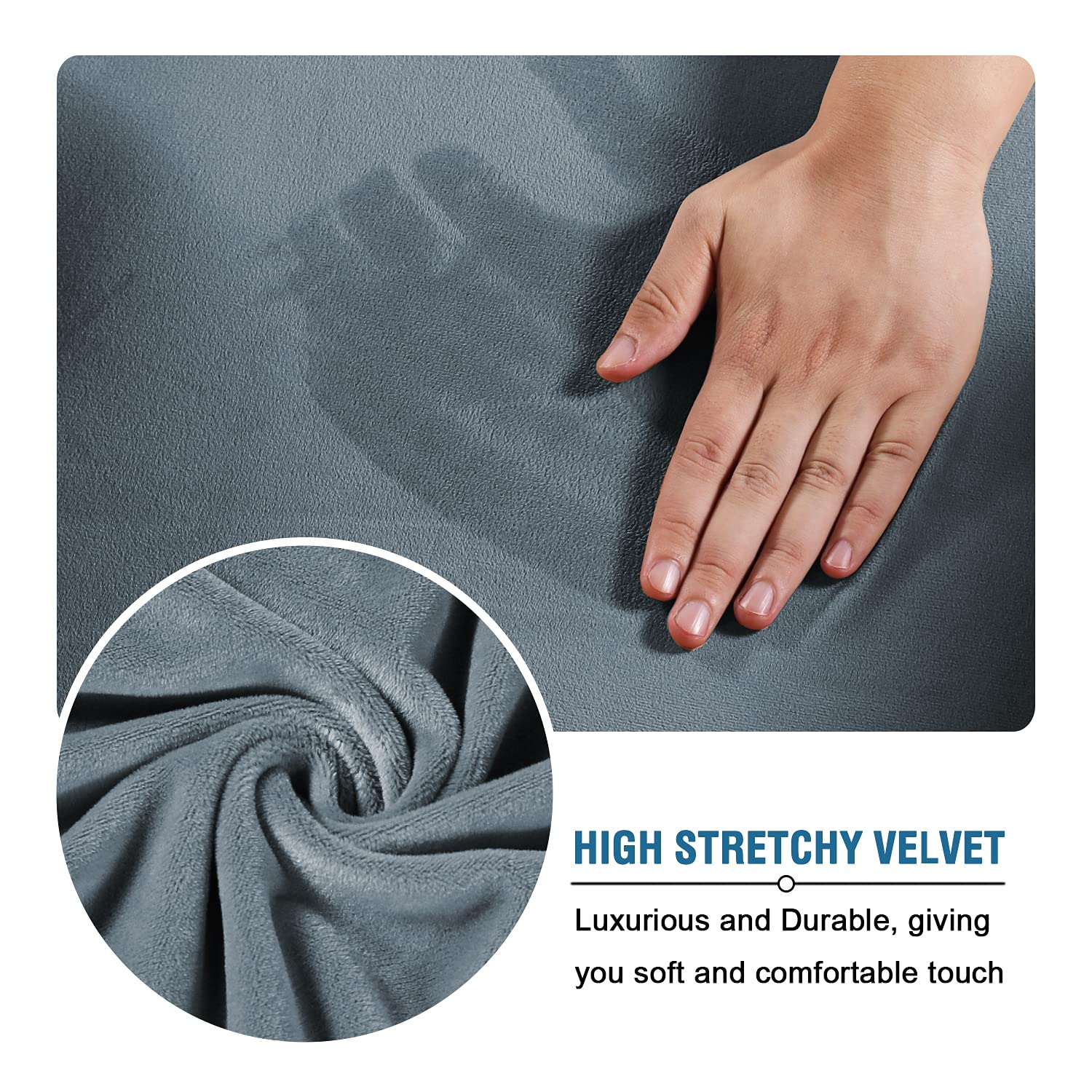 H.Versailtex Modern Velvet Plush 4 Piece High Stretch Sofa Slipcover Sofa Cover Furniture Protector Form Fit Luxury Thick Velvet Extra Large Sofa Cover For 3 Cushion Couch (Xl Sofa, Stone Blue)