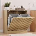 Smuxee Double Tilt Out Laundry Hamper Cabinet, Hidden Laundry Cabinet with Double Baskets, Natural Trash Can with Fluted Doors f