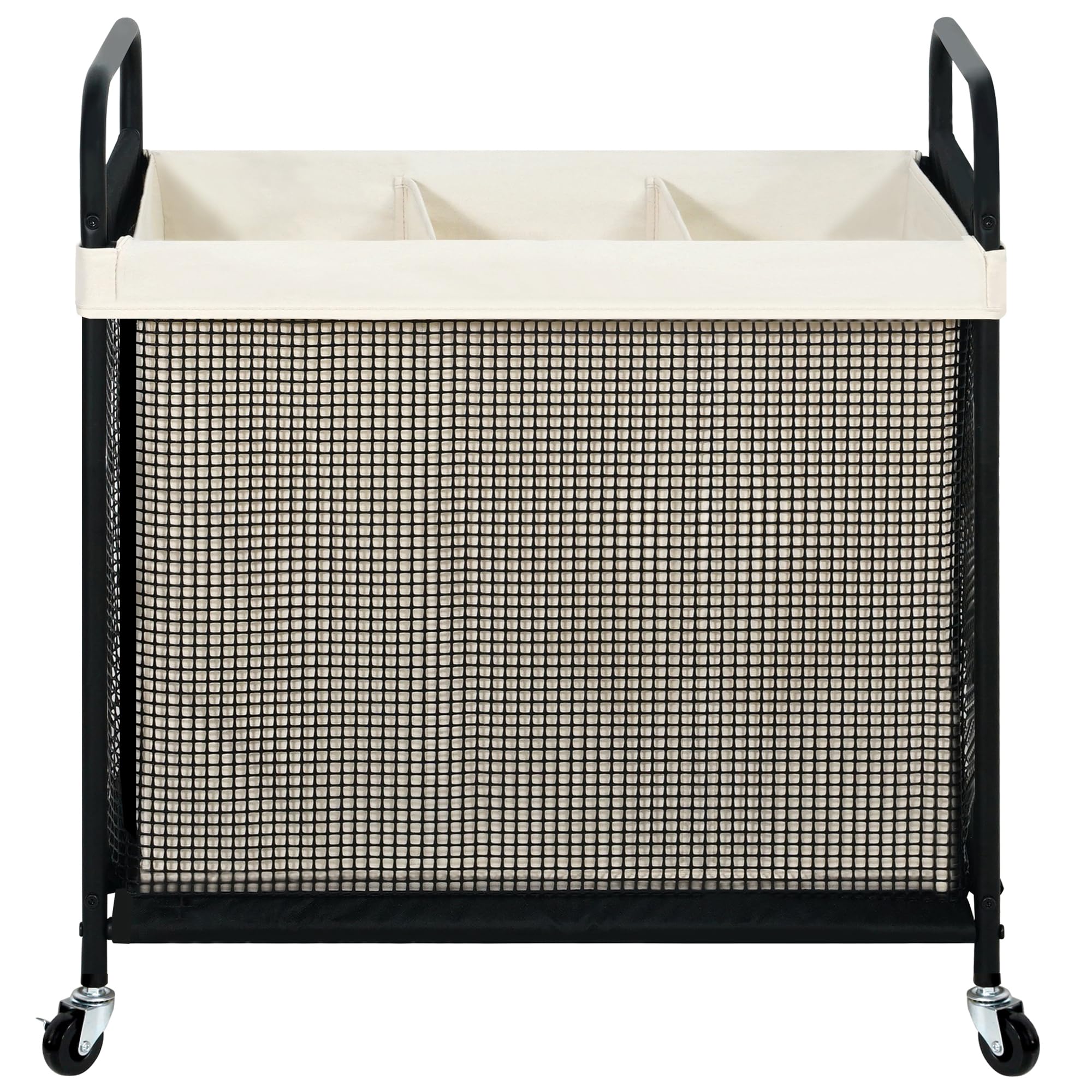 STO STO Laundry Hamper 3 Section, 120L Rolling Laundry Sorter Cart with Removable and Washable Liner Bag, Rolling Clothes Hamper