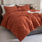 Andency Burnt Orange Comforter For Queen Size Bed, Boho Terracotta Soft Warm Bedding Comforter Sets For Queen Bed, 3 Pieces Rust Chevron Tufted Aesthetic Microfiber Lightweight Comforter Set