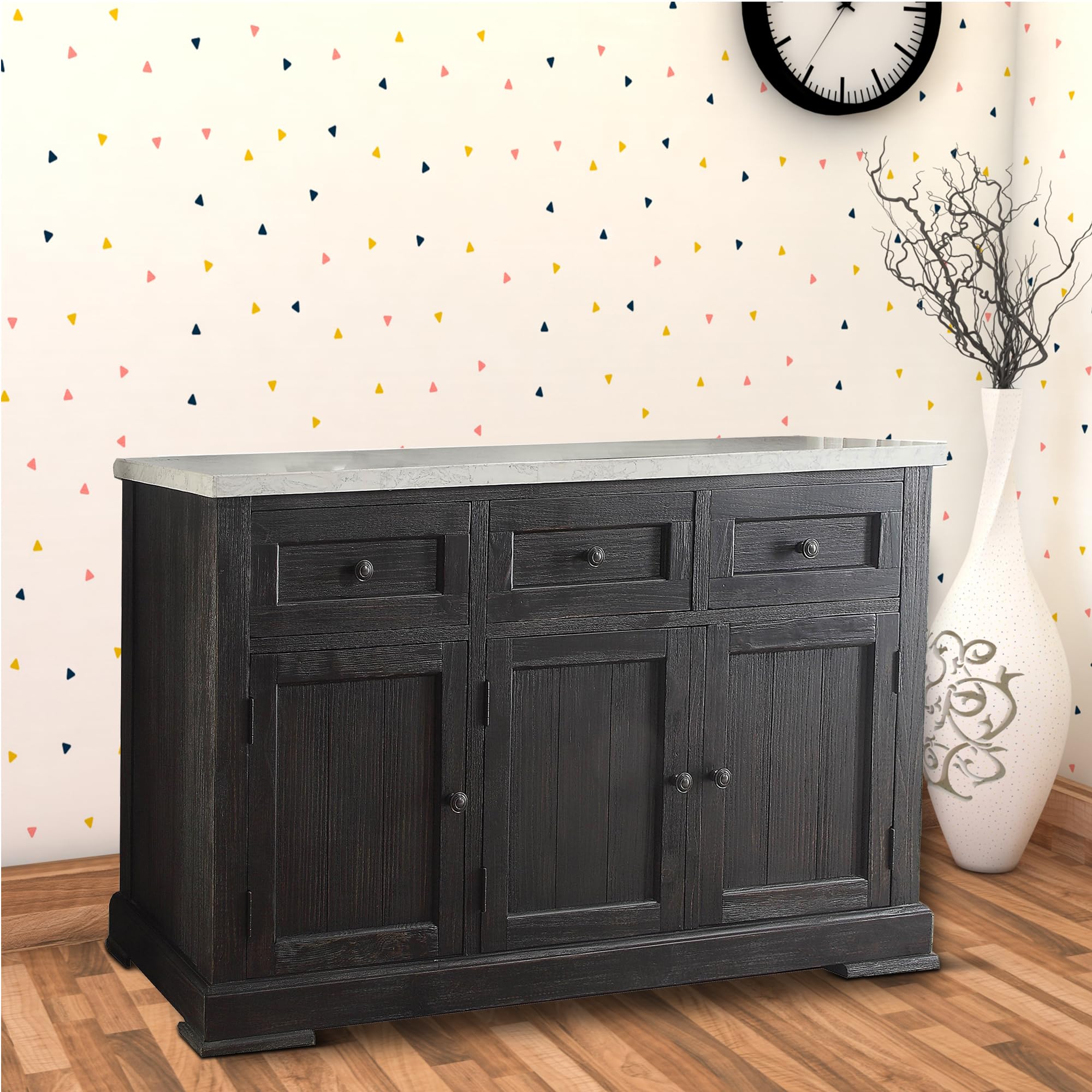 Acme Nolan Server in White Marble and Salvage Dark Oak