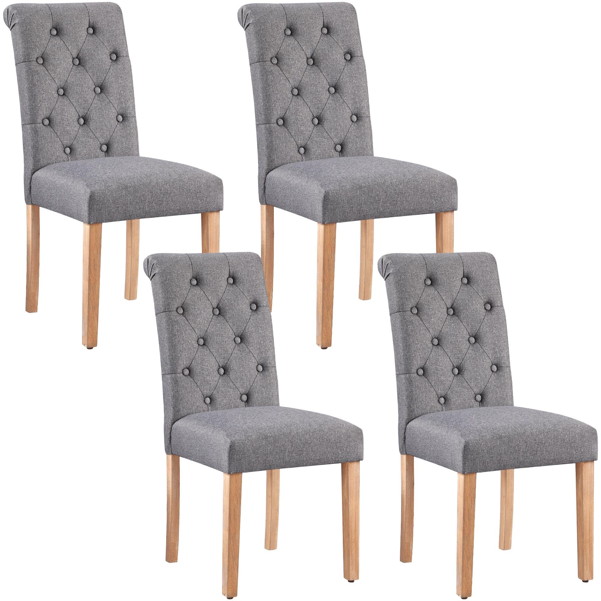 Yaheetech Dining Chairs Set of 4 Fabric Upholstered Dining Chairs High Back Padded Chairs Button Tufted Parsons Kitchen Chairs W