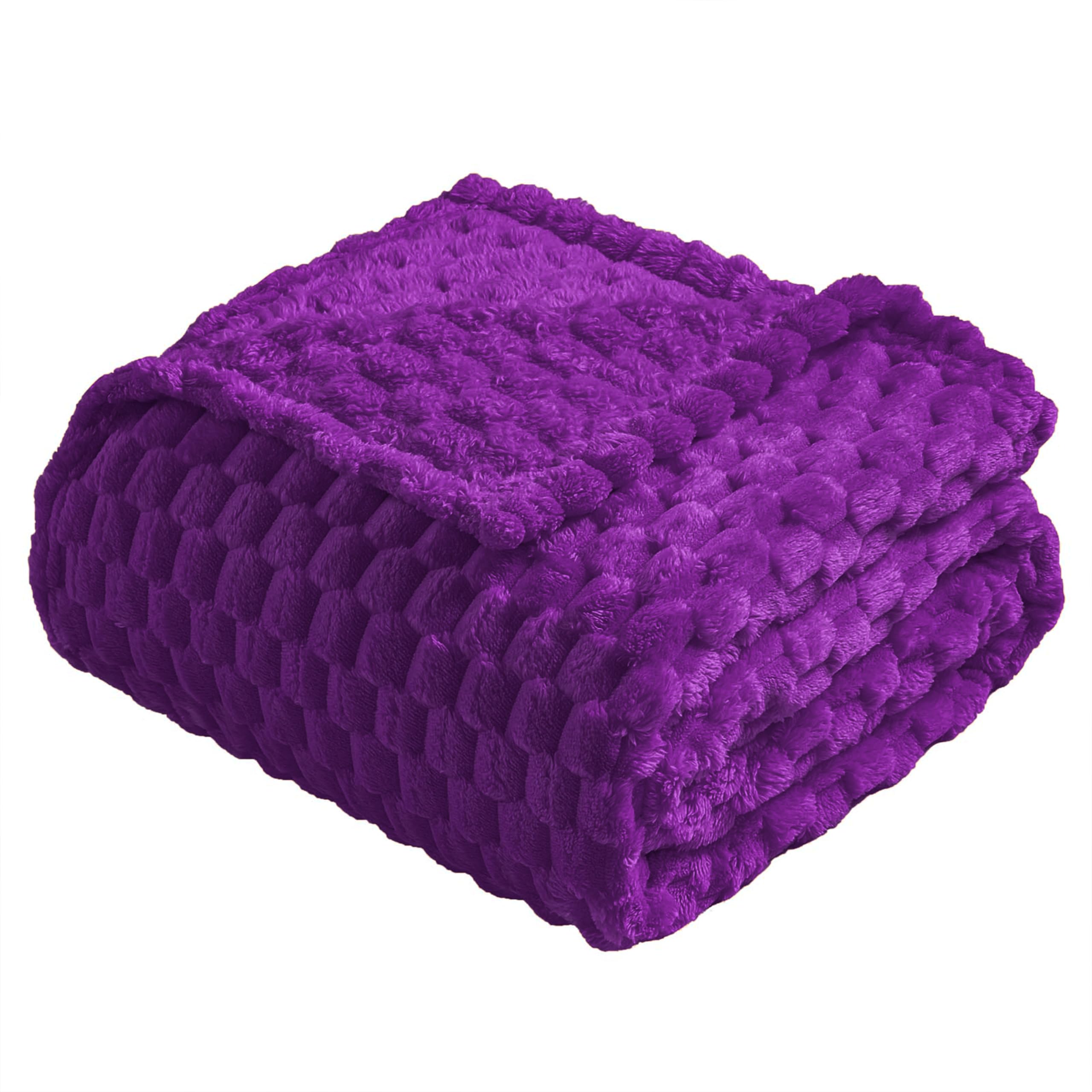 Vessia Flannel Fleece Throw Blanket(50X70 Inch), 3D Jacquard Purple Fuzzy And Warm Blanket For Couch,Sofa,Bed,Chair, 300Gsm Supe