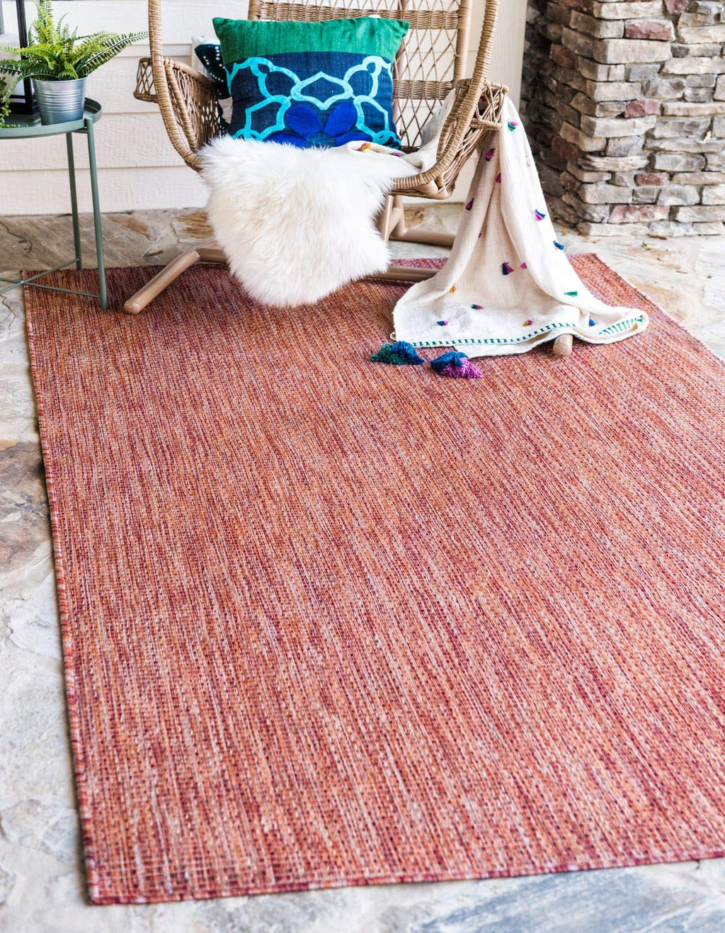 Unique Loom Collection Casual Transitional Solid Heathered Indoor/Outdoor Flatweave Area Rug (6' 1' X 9' Rectangle, Rust Red/Be