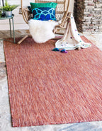 Unique Loom Collection Casual Transitional Solid Heathered Indoor/Outdoor Flatweave Area Rug (6' 1' X 9' Rectangle, Rust Red/Be