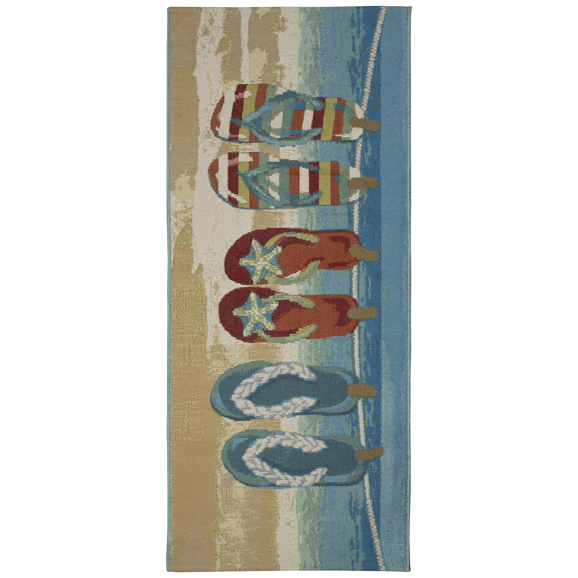 Liora Manne Esencia Machine Washable Non-Slip Low Profile Indoor/Outdoor Mat-Transitional, Coastal, Beach, Whimsical, Flip Flops Forever Blue 1'11' X 4'11'
