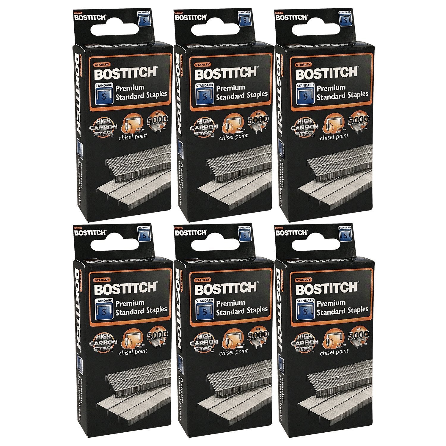 Stanley Bostitch Premium Standard Staples, 1/4' (6Mm), High Carbon Steel, Chisel Point, Bulk 30,000 Value Pack (Sbs191/4Cpr)