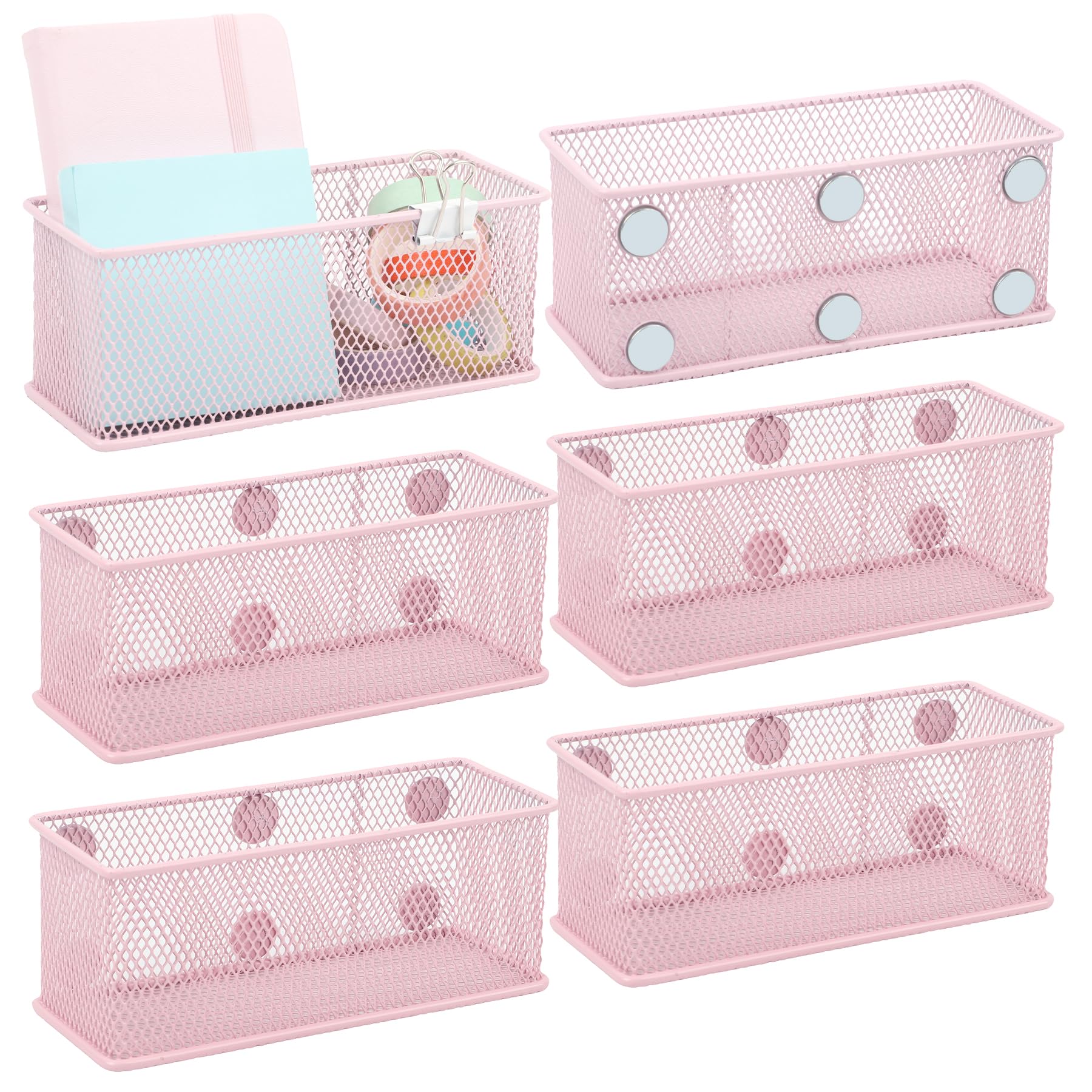 Easepres Magnetic Pencil Holder Set Of 6 - Wire Mesh Storage Baskets Organizer With Strong Magnets - Perfect For Whiteboard, Ref