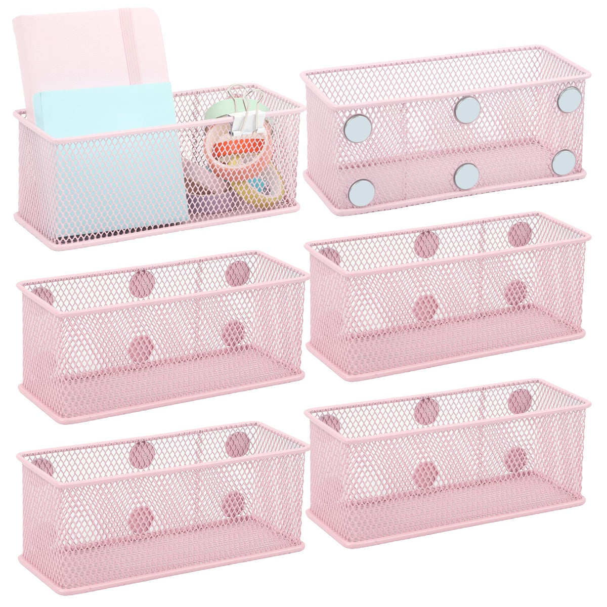Easepres Magnetic Pencil Holder Set Of 6 - Wire Mesh Storage Baskets Organizer With Strong Magnets - Perfect For Whiteboard, Ref